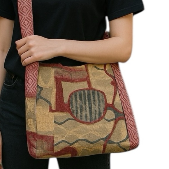 Vibrant Music-Themed Hobo Denim Pocket Embroidered Reverse Canvas Back Bag NWOT - Picture 9 of 14